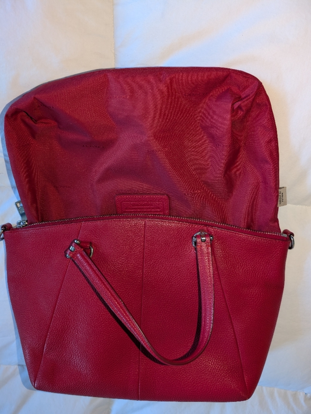 Coach Prairie 2-Way Cherry Red Pebbled Leather Handbag - Picture 14 of 15